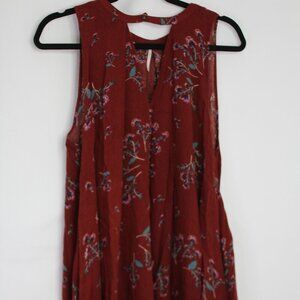 Free People Maroon Floral V-Neck Mini Dress Size Xtra Small